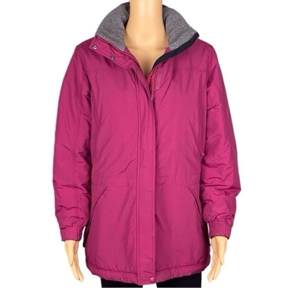 L.L.BEAN raspberry pink with grey trim Thinsulate Quilted winter coat Small VGUC